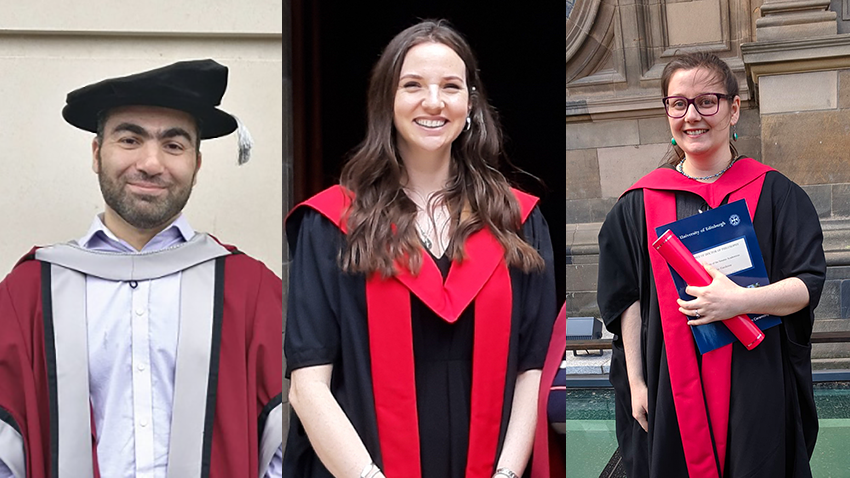 Compilation of photographs of Mohammad, Tracy and Eleftheria at their graduations