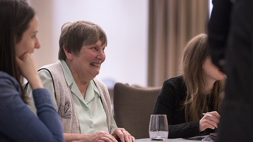 Tracy Jackson and Elisabeth Ehrlich pictured talking at a PPI Fair event held in 2017